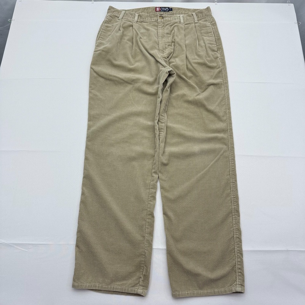 Chaps Ralph Lauren Corduroy Trousers Mens 34x32 Tan Pleated Vintage Baggy USA‎